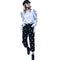 Women Pearls Denim Jeans Straight Pants High Waist Zipper Fly Casual Trousers Pants Black