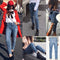 Women Ripped Jeans Denim Pears Destroyed Frayed Holes Washed Distressed Boyfriend Pants Trousers Tights