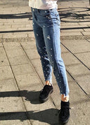 Women Ripped Jeans Denim Pears Destroyed Frayed Holes Washed Distressed Boyfriend Pants Trousers Tights