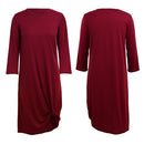 Women 3/4 Sleeves Casual Dress Ruched Hem O Neck Soft Asymmetrical Shift T-shirt Dress