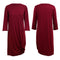 Women 3/4 Sleeves Casual Dress Ruched Hem O Neck Soft Asymmetrical Shift T-shirt Dress