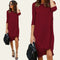 Women 3/4 Sleeves Casual Dress Ruched Hem O Neck Soft Asymmetrical Shift T-shirt Dress