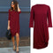 Women 3/4 Sleeves Casual Dress Ruched Hem O Neck Soft Asymmetrical Shift T-shirt Dress