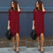 Women 3/4 Sleeves Casual Dress Ruched Hem O Neck Soft Asymmetrical Shift T-shirt Dress