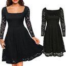 Women Floral Lace Dress Long Sleeves Slash Neck A-Line Side Zipper Plus Size Evening Wedding Party Dress