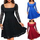 Women Floral Lace Dress Long Sleeves Slash Neck A-Line Side Zipper Plus Size Evening Wedding Party Dress