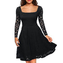 Women Floral Lace Dress Long Sleeves Slash Neck A-Line Side Zipper Plus Size Evening Wedding Party Dress