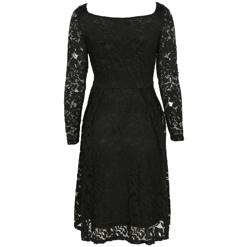 Women Floral Lace Dress Long Sleeves Slash Neck A-Line Side Zipper Plus Size Evening Wedding Party Dress