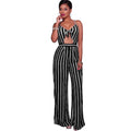 Women Jumpsuit Romper Spaghetti Strap Striped Lace Up Summer Overalls Backless Sexy Playsuit