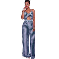 Women Jumpsuit Romper Spaghetti Strap Striped Lace Up Summer Overalls Backless Sexy Playsuit