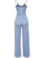 Women Jumpsuit Romper Spaghetti Strap Striped Lace Up Summer Overalls Backless Sexy Playsuit