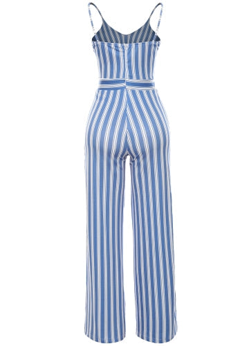 Women Jumpsuit Romper Spaghetti Strap Striped Lace Up Summer Overalls Backless Sexy Playsuit