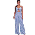 Women Jumpsuit Romper Spaghetti Strap Striped Lace Up Summer Overalls Backless Sexy Playsuit