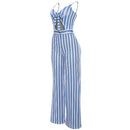 Women Jumpsuit Romper Spaghetti Strap Striped Lace Up Summer Overalls Backless Sexy Playsuit