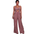 Women Jumpsuit Romper Spaghetti Strap Striped Lace Up Summer Overalls Backless Sexy Playsuit