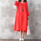 Oversized Women Retro Dress Casual Loose Long Dress Pockets Solid Plus Size Dress Black/Red