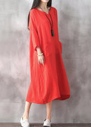 Oversized Women Retro Dress Casual Loose Long Dress Pockets Solid Plus Size Dress Black/Red