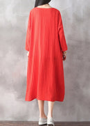 Oversized Women Retro Dress Casual Loose Long Dress Pockets Solid Plus Size Dress Black/Red