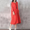 Oversized Women Retro Dress Casual Loose Long Dress Pockets Solid Plus Size Dress Black/Red