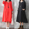 Oversized Women Retro Dress Casual Loose Long Dress Pockets Solid Plus Size Dress Black/Red