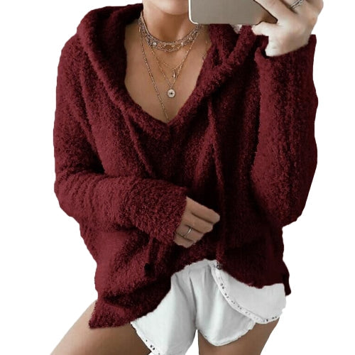 Women Winter Warm Drawstring Hooded Sweatshirt Sweaters Faux Fur Outwear Hoodie Casual Overcoat