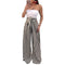 Women Pants Contrast Stripes Print High Waist Straight Wide Legs Bow Tie Casual Trousers Party Wear