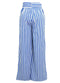 Women Pants Contrast Stripes Print High Waist Straight Wide Legs Bow Tie Casual Trousers Party Wear