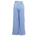 Women Pants Contrast Stripes Print High Waist Straight Wide Legs Bow Tie Casual Trousers Party Wear