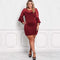 Sexy Women Plus Size Dress O Neck Three Quarter Sleeve Solid Slim Elegant Party Dress Burgundy / Black