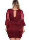 Sexy Women Plus Size Dress O Neck Three Quarter Sleeve Solid Slim Elegant Party Dress Burgundy / Black