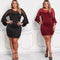 Sexy Women Plus Size Dress O Neck Three Quarter Sleeve Solid Slim Elegant Party Dress Burgundy / Black