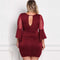 Sexy Women Plus Size Dress O Neck Three Quarter Sleeve Solid Slim Elegant Party Dress Burgundy / Black