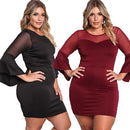 Sexy Women Plus Size Dress O Neck Three Quarter Sleeve Solid Slim Elegant Party Dress Burgundy / Black