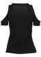 Women T-shirt Solid Stretchy Ribbed Deep V Cold Shoulder Zipper Short Sleeve Cut Out Slim Casual Tops