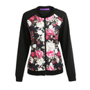 Fashion Autumn Winter Women Floral Print Jacket Coat Zipper Long Sleeve Pocket Bomber Jacket Streetwear Black