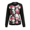 Fashion Autumn Winter Women Floral Print Jacket Coat Zipper Long Sleeve Pocket Bomber Jacket Streetwear Black