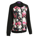 Fashion Autumn Winter Women Floral Print Jacket Coat Zipper Long Sleeve Pocket Bomber Jacket Streetwear Black