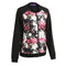 Fashion Autumn Winter Women Floral Print Jacket Coat Zipper Long Sleeve Pocket Bomber Jacket Streetwear Black