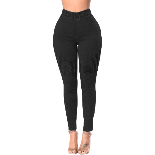 Women Skinny Jeans Denim High Waist Elastic Washed Ruched Skinny Pencil Trousers Tights Leggings