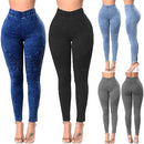 Women Skinny Jeans Denim High Waist Elastic Washed Ruched Skinny Pencil Trousers Tights Leggings