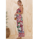 Women Jumpsuit Floral Print Off Shoulder Rompers Backless Boho Loose Playsuit Pink