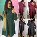 Women T-shirt Dress Solid Color High Neck Long Sleeve A-Line Flare Mini Basic Casual One-Piece