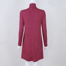 Women T-shirt Dress Solid Color High Neck Long Sleeve A-Line Flare Mini Basic Casual One-Piece