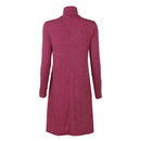 Women T-shirt Dress Solid Color High Neck Long Sleeve A-Line Flare Mini Basic Casual One-Piece