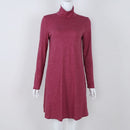 Women T-shirt Dress Solid Color High Neck Long Sleeve A-Line Flare Mini Basic Casual One-Piece