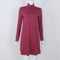 Women T-shirt Dress Solid Color High Neck Long Sleeve A-Line Flare Mini Basic Casual One-Piece