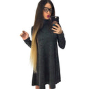 Women T-shirt Dress Solid Color High Neck Long Sleeve A-Line Flare Mini Basic Casual One-Piece