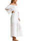 Sexy Women Maxi Long Dress Off the Shoulder Lace Flare Sleeve Elegant Evening Party Boho Dress White