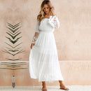 Sexy Women Maxi Long Dress Off the Shoulder Lace Flare Sleeve Elegant Evening Party Boho Dress White