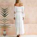 Sexy Women Maxi Long Dress Off the Shoulder Lace Flare Sleeve Elegant Evening Party Boho Dress White